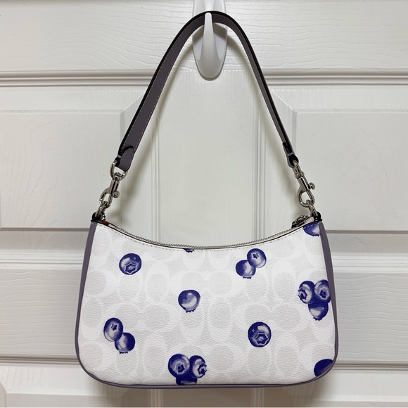 Coach Teri Shoulder Bag Signature Canvas Blueberry Print Chalk Violet NWOT - Picture 6 of 13